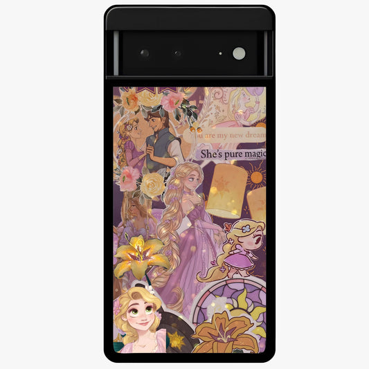 Magical Tangled Dream Glass Case showing flat back view with dreamy tangled artwork and glossy glass finish.