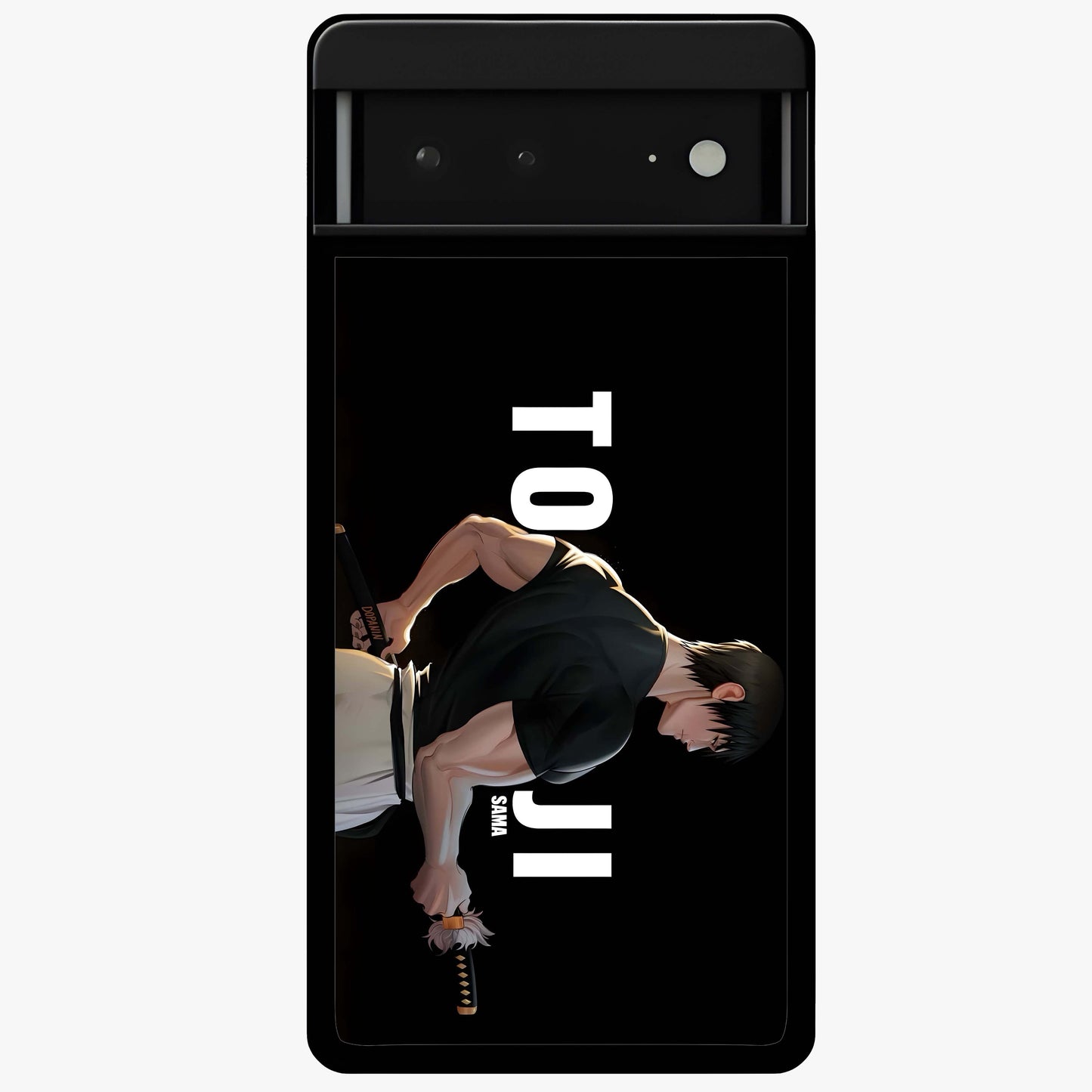 Midnight Blade Resolve Glass Case showing flat back view with dark warrior sword artwork and glossy glass finish.