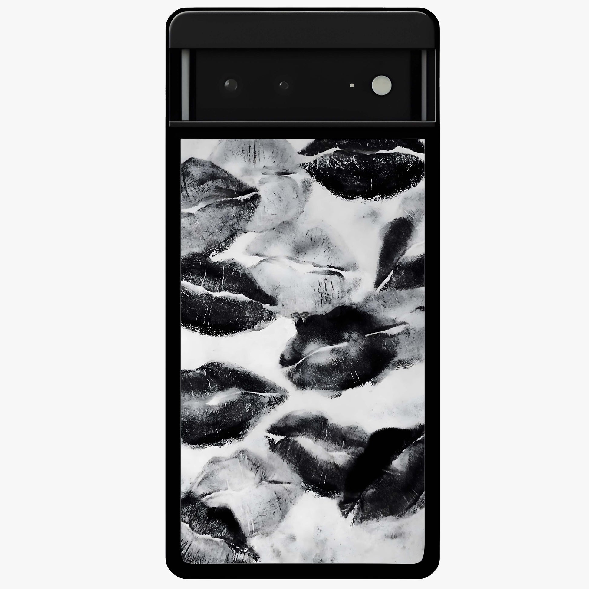 Midnight Kiss Marks Glass Case showing flat back view with lipstick kiss mark artwork and glossy glass finish.