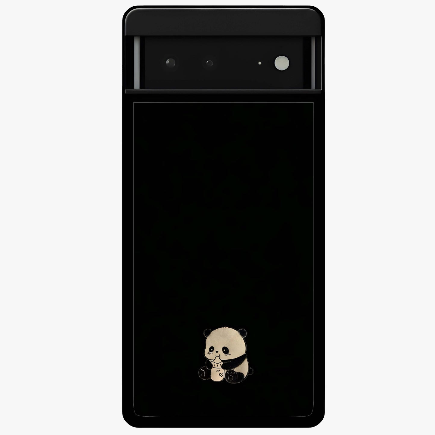Midnight Panda Love Glass Case showing flat back view with cute panda themed artwork and glossy glass finish.