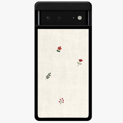 Minimal Petal Whispers Glass Case showing flat back view with soft minimal floral artwork and glossy glass finish.