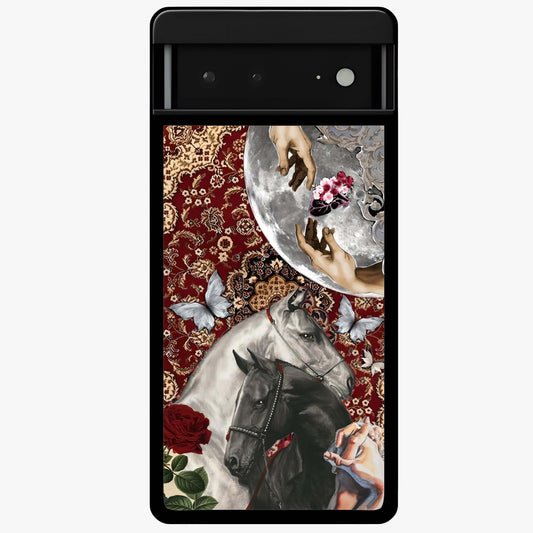 Moonlit Royal Stallion Glass Case showing flat back view with majestic horse under moonlight artwork and glossy glass finish.