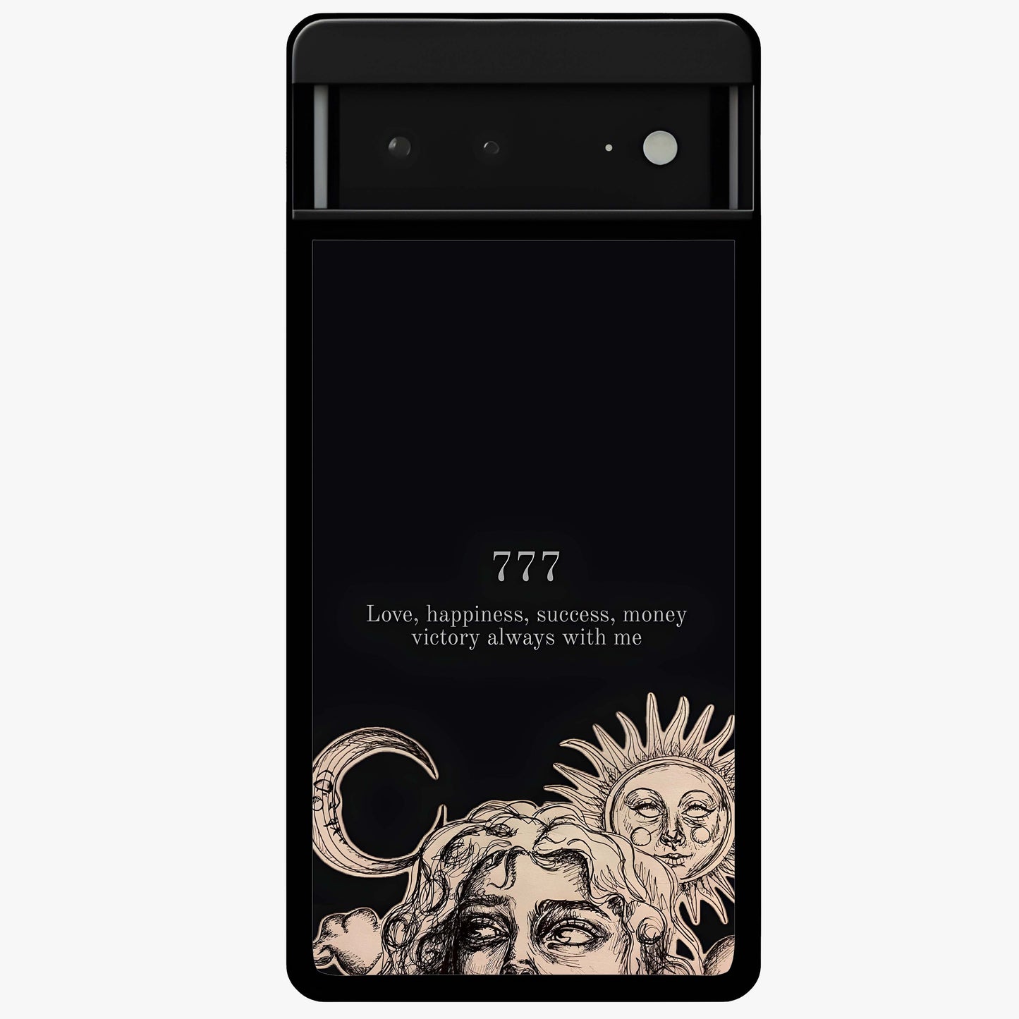 Mystic Victory Aura Glass Case showing flat back view with victory symbol artwork and glossy glass finish.