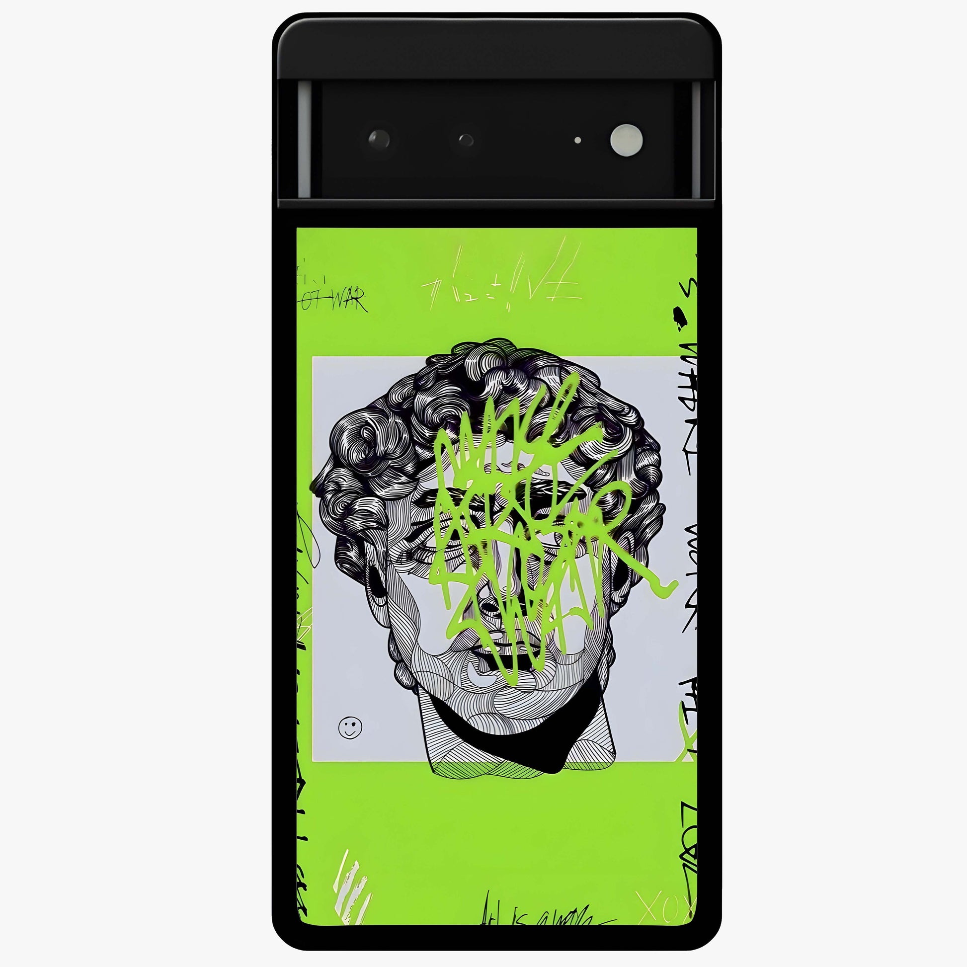 Neo Graffiti Rebellion Glass Case showing flat back view with vibrant graffiti artwork and glossy glass finish.