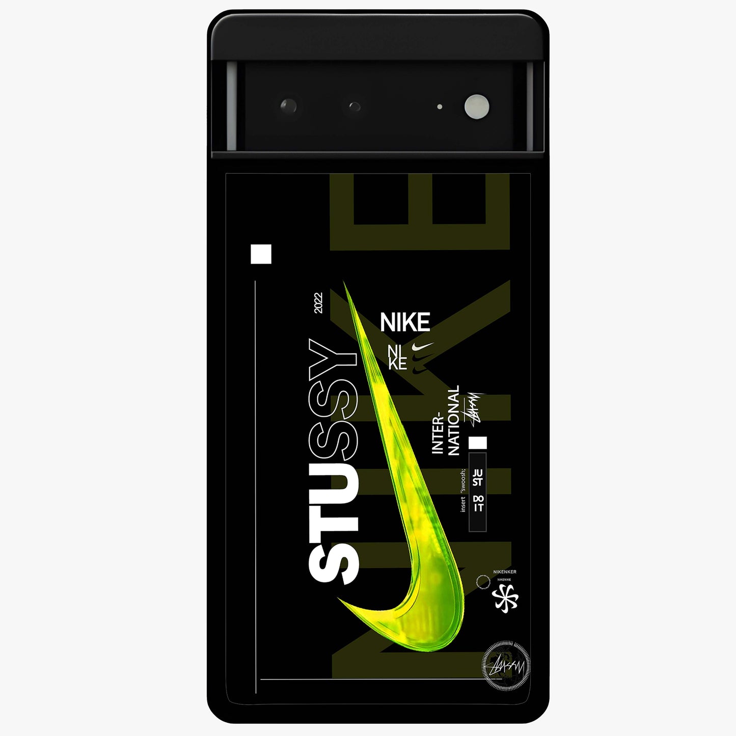 Neon Street Edition Glass Case showing flat back view with neon street style artwork and glossy glass finish.