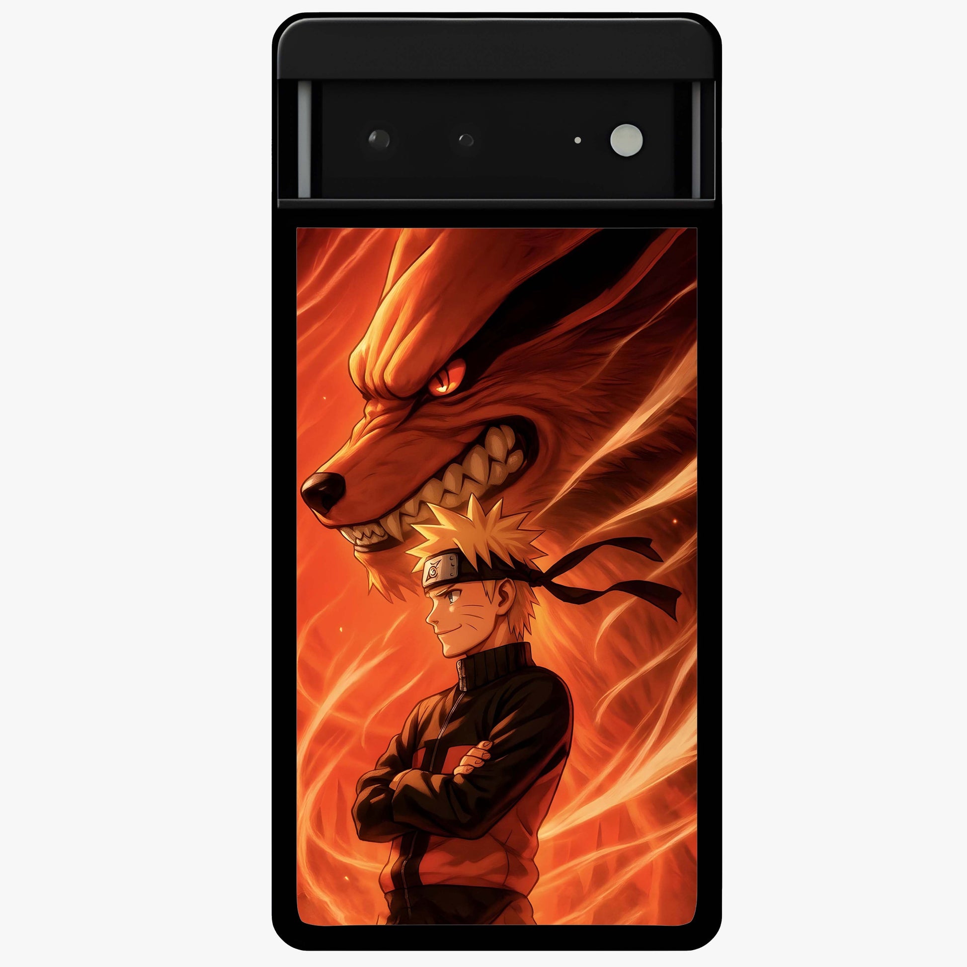 Nine Tails Legacy Glass Case showing flat back view with powerful nine-tailed fox inspired artwork and glossy glass finish.