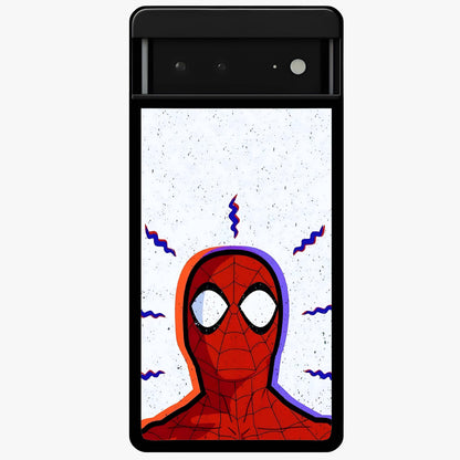 Omg Spiderman Glass Case showing flat back view with bold superhero inspired artwork and glossy glass finish.
