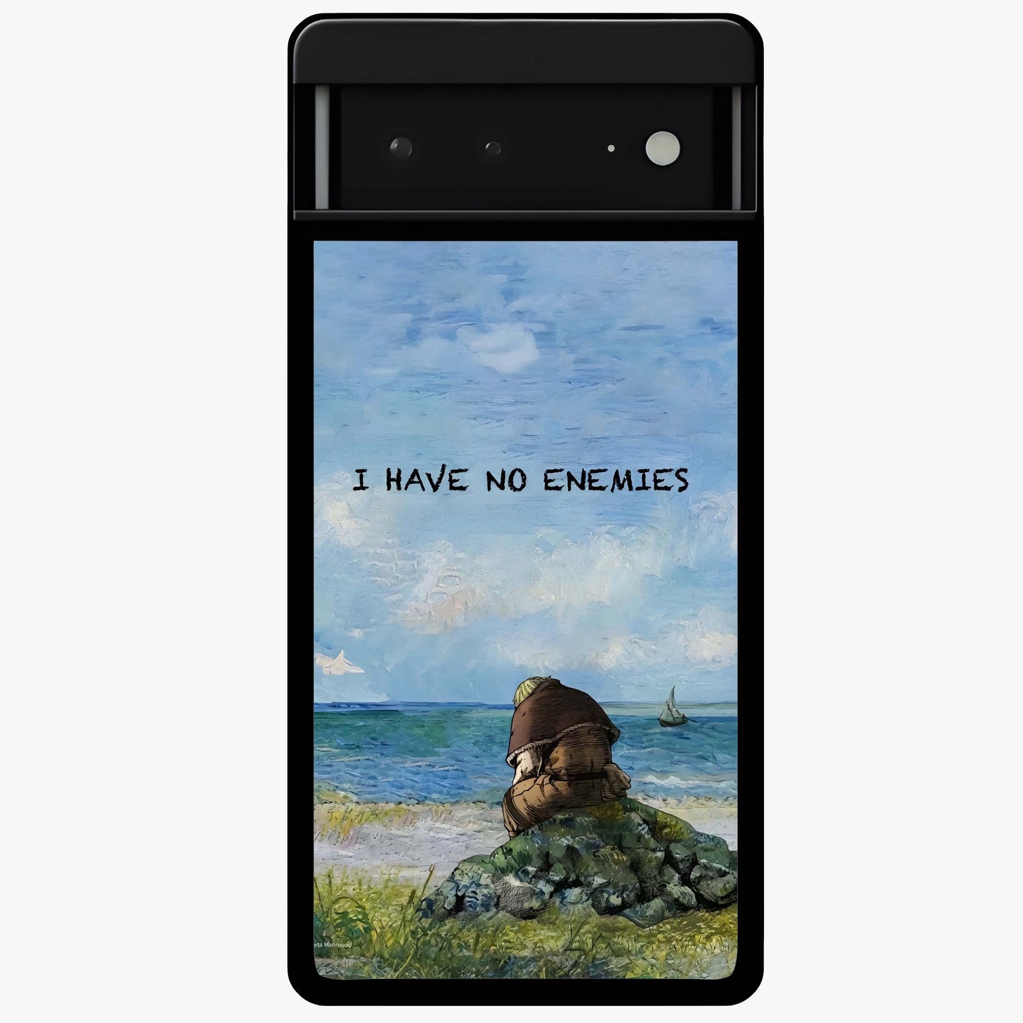 Peace Beyond War Glass Case showing flat back view with symbolic peace themed artwork and glossy glass finish.
