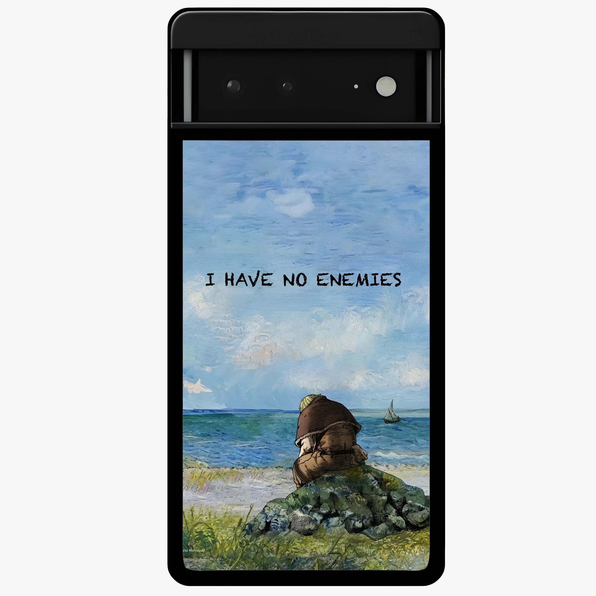 Peace Beyond War Glass Case showing flat back view with symbolic peace themed artwork and glossy glass finish.