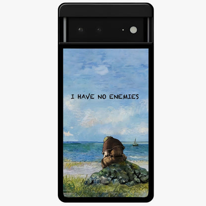 Peace Beyond War Glass Case showing flat back view with symbolic peace themed artwork and glossy glass finish.