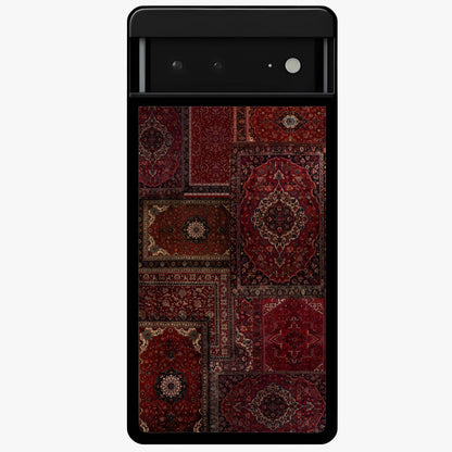 Persian Velvet Tale Glass Case showing flat back view with luxurious Persian velvet pattern artwork and glossy glass finish.