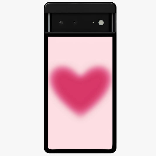 Pink Aura Heart Glass Case showing flat back view with glowing heart artwork and glossy glass finish.