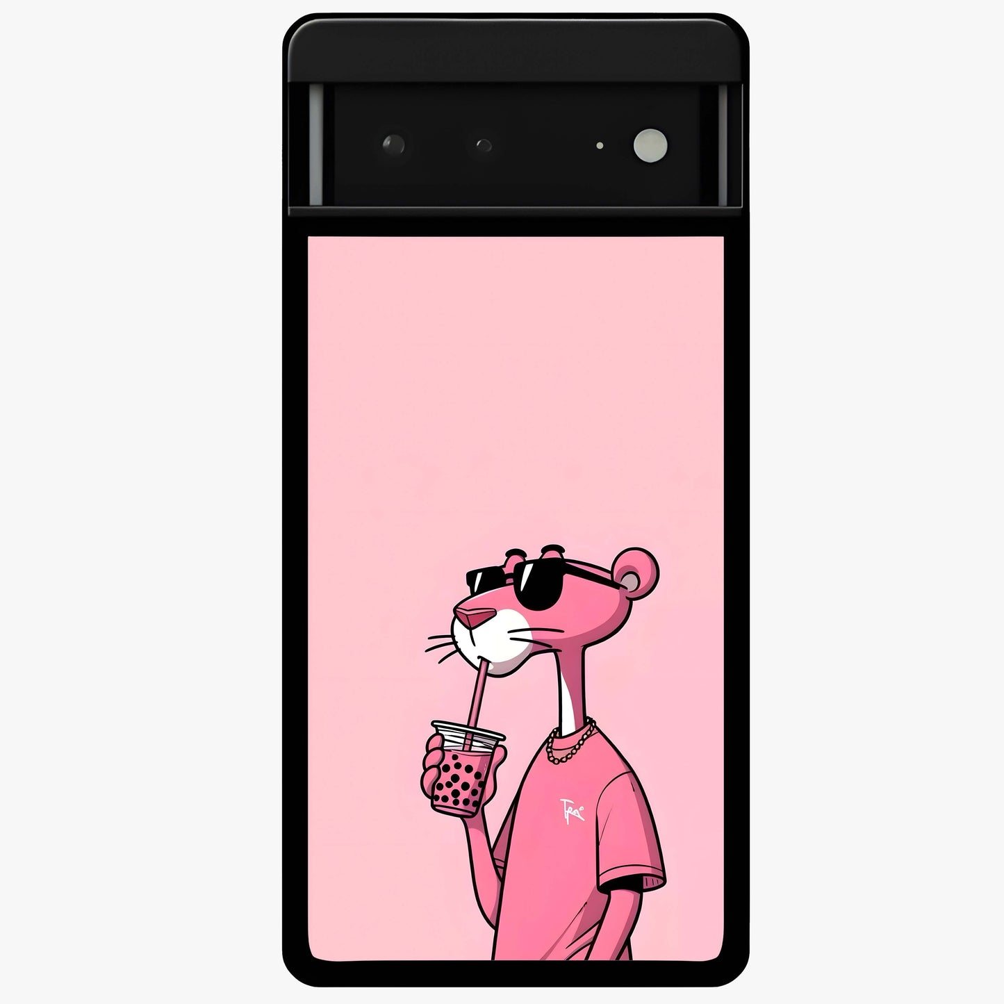 Pink Panther Glass Case showing flat back view with iconic pink panther artwork and glossy glass finish.