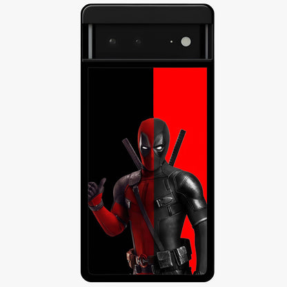 Red & Black Deadpool Theme Glass Case showing flat back view with bold comic inspired artwork and glossy glass finish.