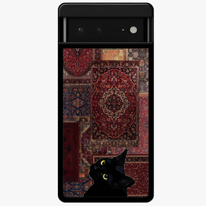 Regal Magic Cat Apple Glass Case showing flat back view with magical cat artwork holding apple and glossy glass finish.