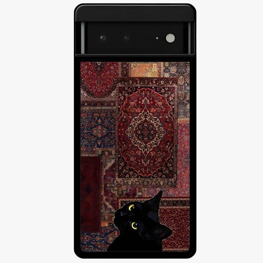 Regal Magic Cat Apple Glass Case showing flat back view with magical cat artwork holding apple and glossy glass finish.