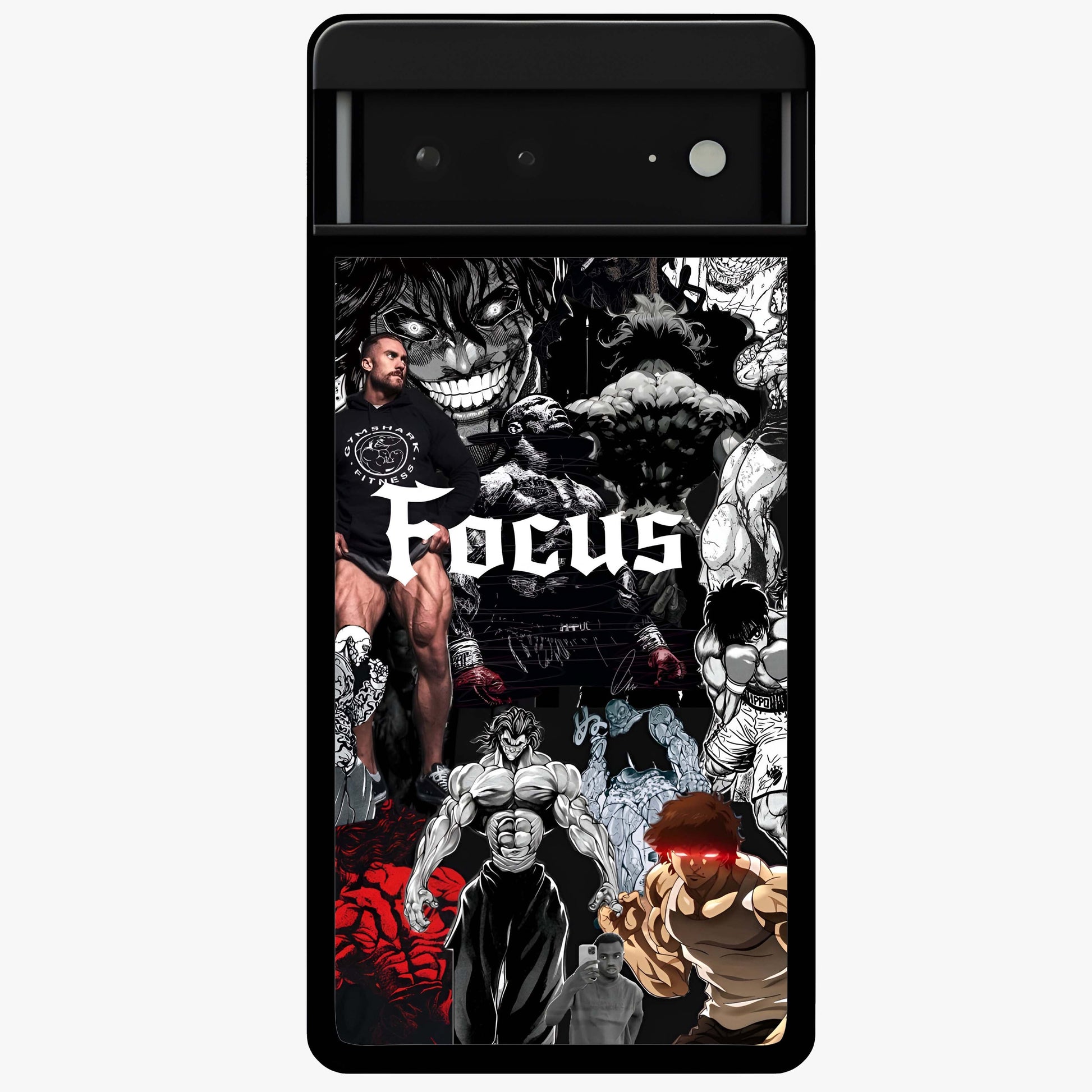 Relentless Power Focus Glass Case showing flat back view with motivational typography artwork and glossy glass finish.