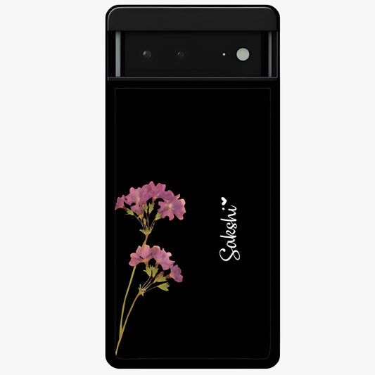 Riching Lavender Flower Custom Name Glass Case showing flat back view with lavender floral artwork and personalized name design.