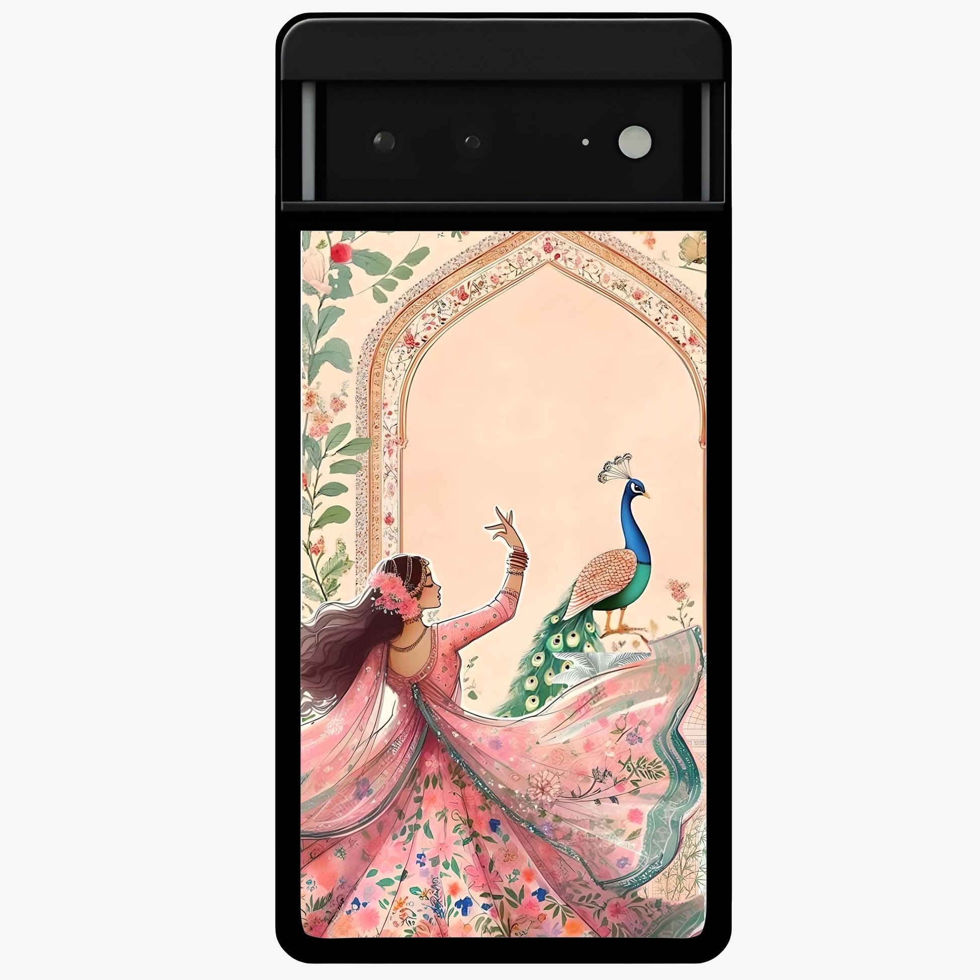 Royal Grace Muse Glass Case showing flat back view with elegant artistic artwork and glossy glass finish.