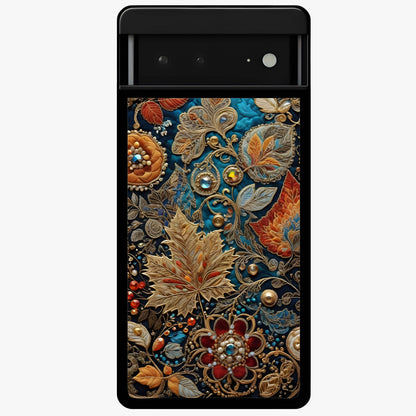 Royal Jewel Garden Glass Case showing flat back view with decorative floral garden artwork and glossy glass finish.