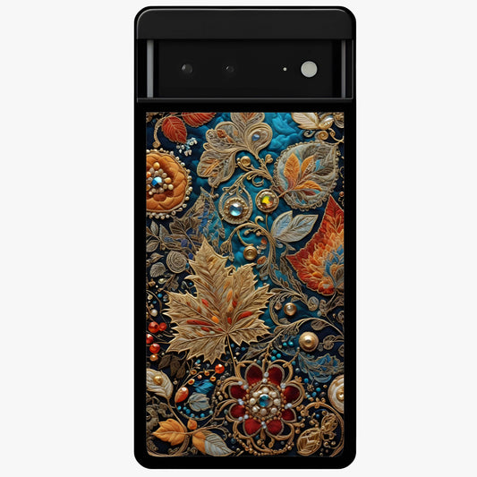 Royal Jewel Garden Glass Case showing flat back view with decorative floral garden artwork and glossy glass finish.