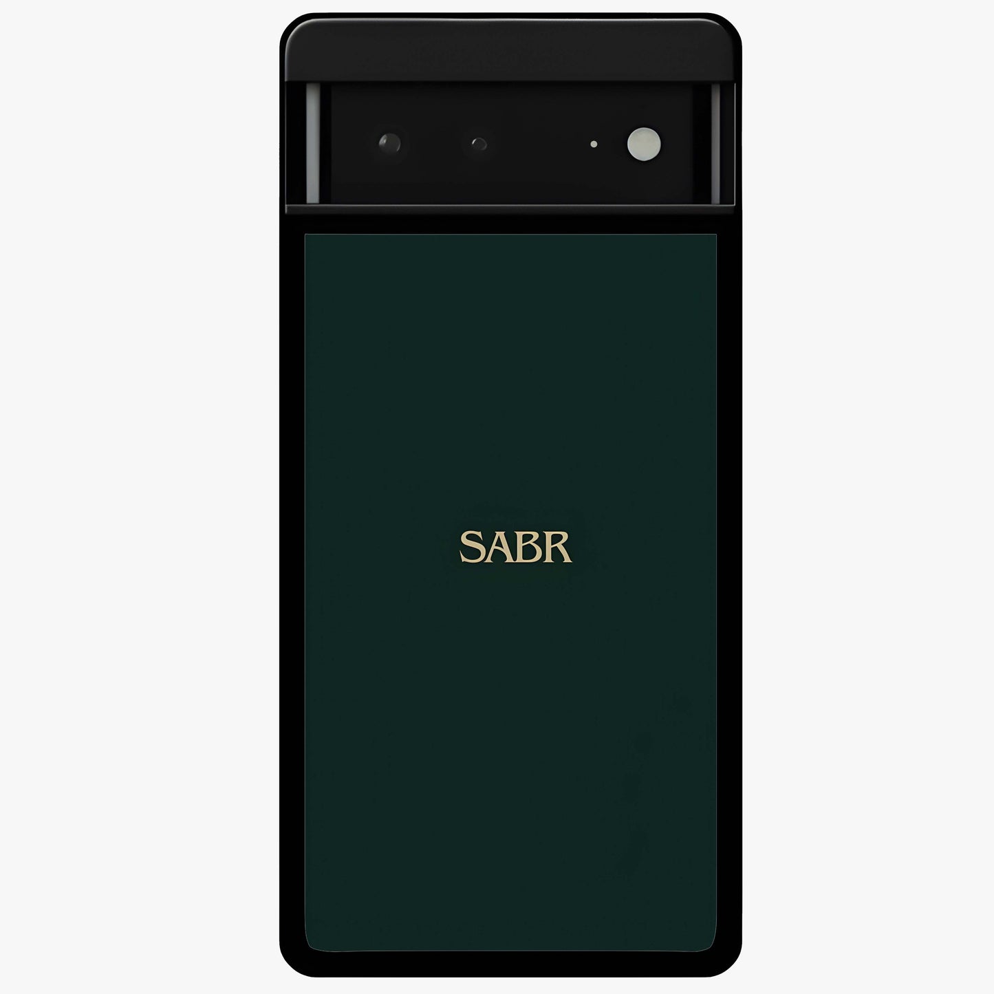 Sabr Minimal Patience Glass Case showing flat back view with minimalist typography artwork and glossy glass finish.