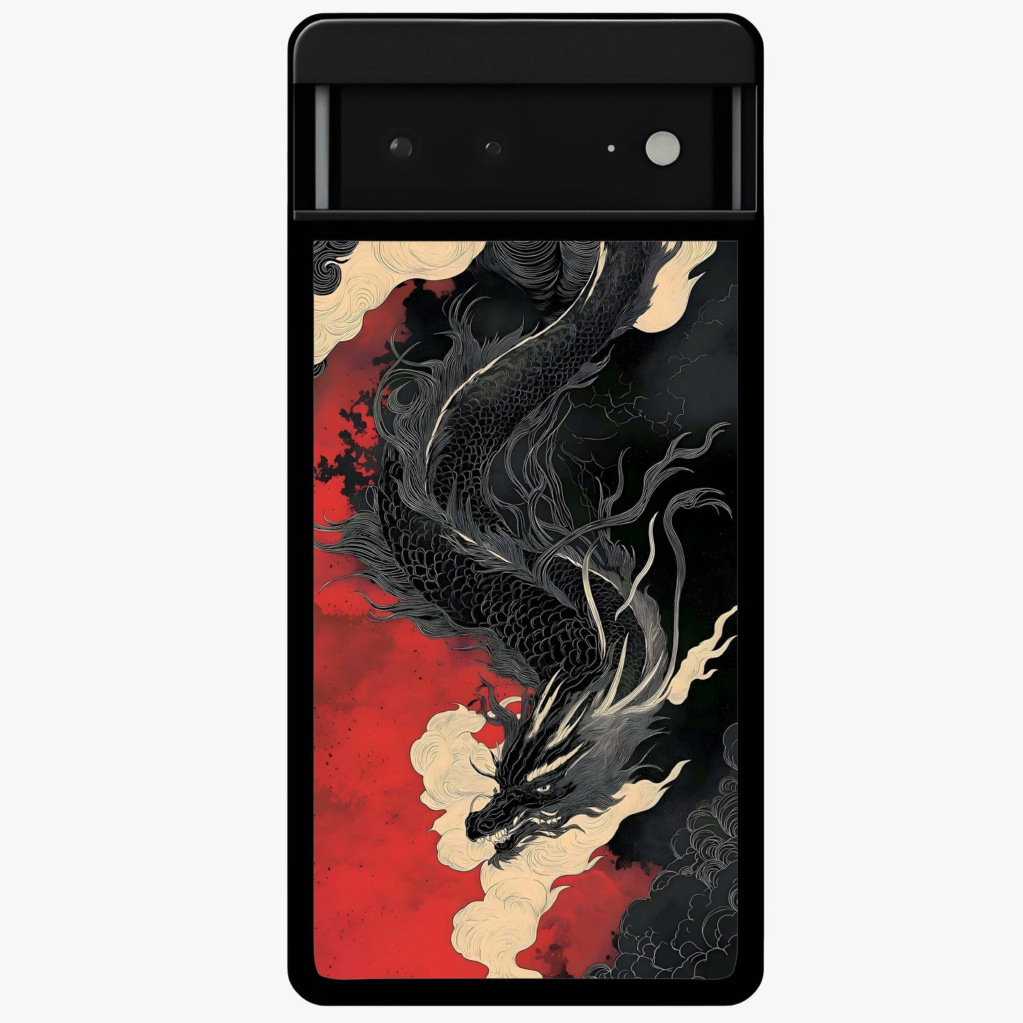 Shadow Dragon Fury Glass Case showing flat back view with fierce dragon artwork and glossy glass finish.