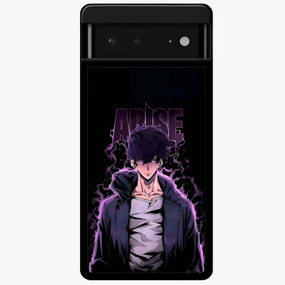 Shadow Monarch Awakening Glass Case showing flat back view with powerful dark monarch themed artwork and glossy glass finish.