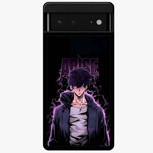 Shadow Monarch Awakening Glass Case showing flat back view with powerful dark monarch themed artwork and glossy glass finish.