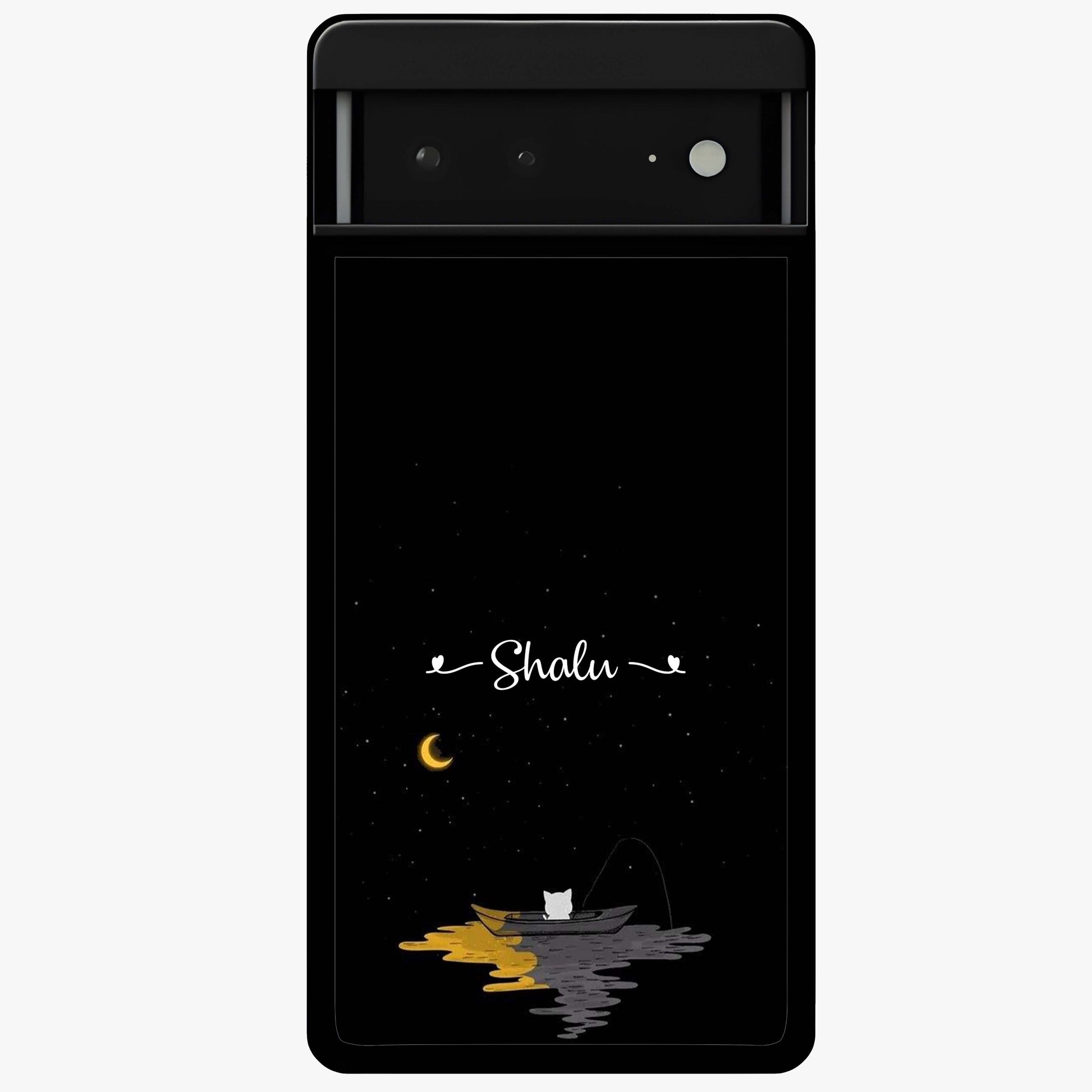 Silent Night Row Glass Case showing flat back view with calm night themed artwork and glossy glass finish.