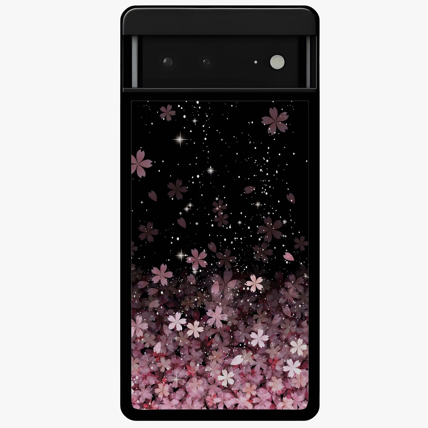 Small Starry Flowers Glass Case showing flat back view with delicate starry floral artwork and glossy glass finish.