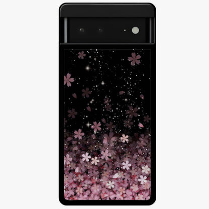 Small Starry Flowers Glass Case showing flat back view with delicate starry floral artwork and glossy glass finish.
