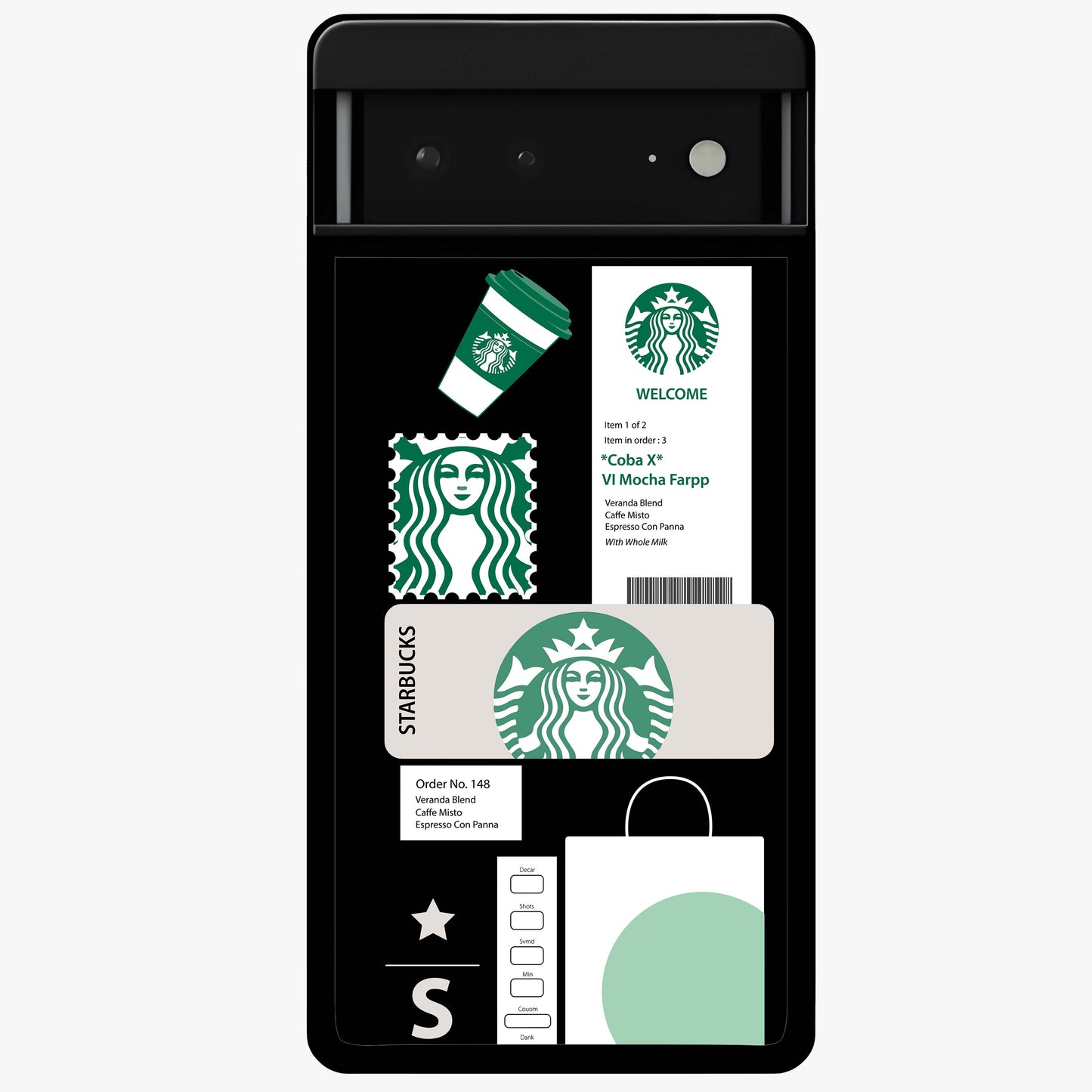 Starbucks Mocha Glass Case showing flat back view with coffee inspired artwork and glossy glass finish.