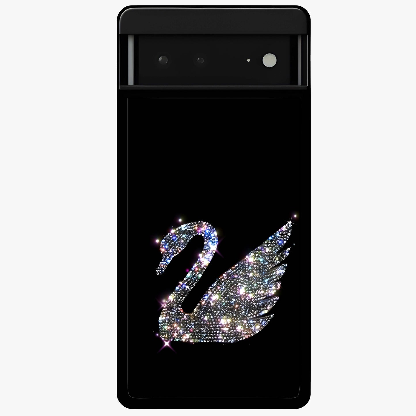 Starlit Swan Grace Glass Case showing flat back view with graceful swan artwork under starry sky and glossy glass finish.