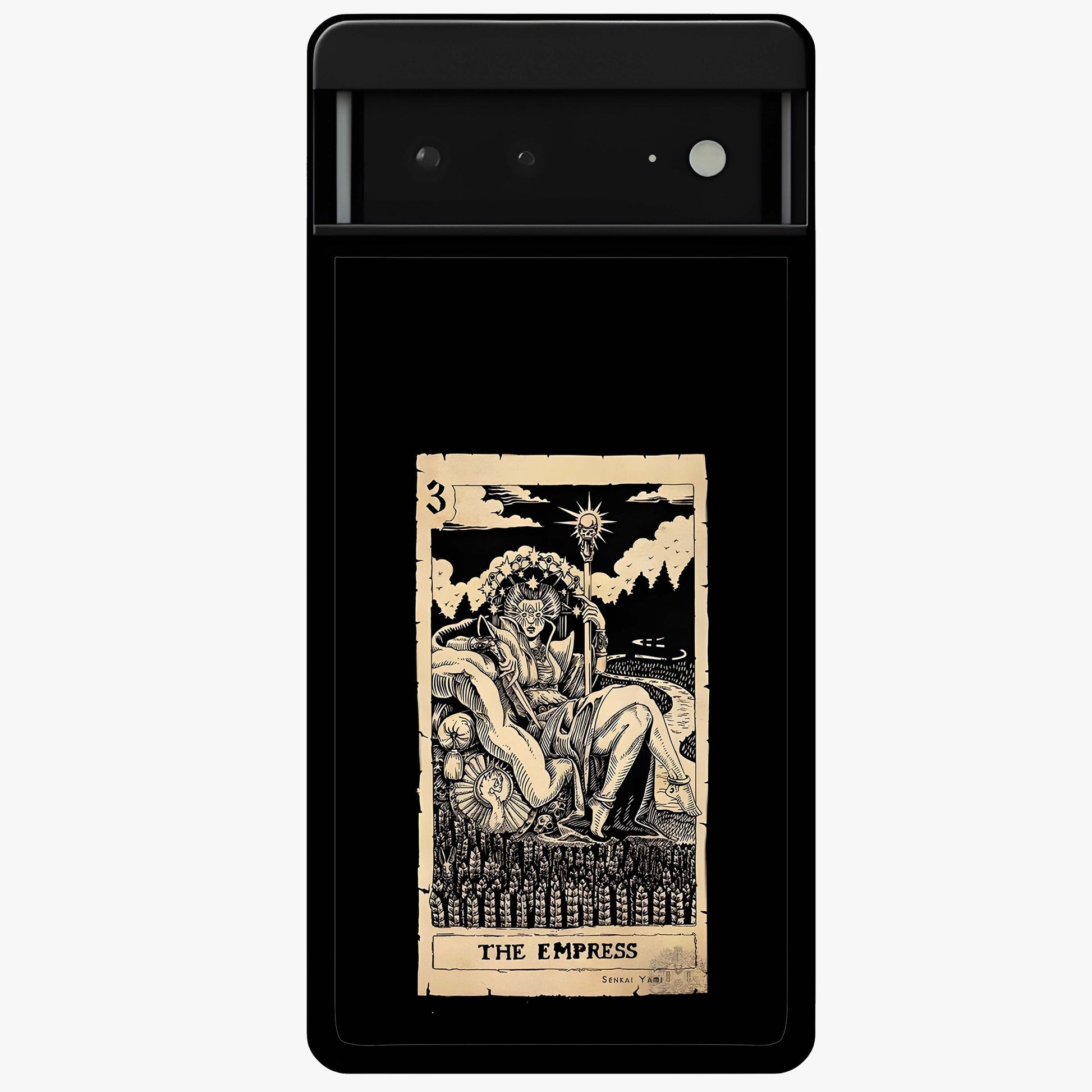 The Empress Glass Case showing flat back view with regal feminine artwork and glossy glass finish.