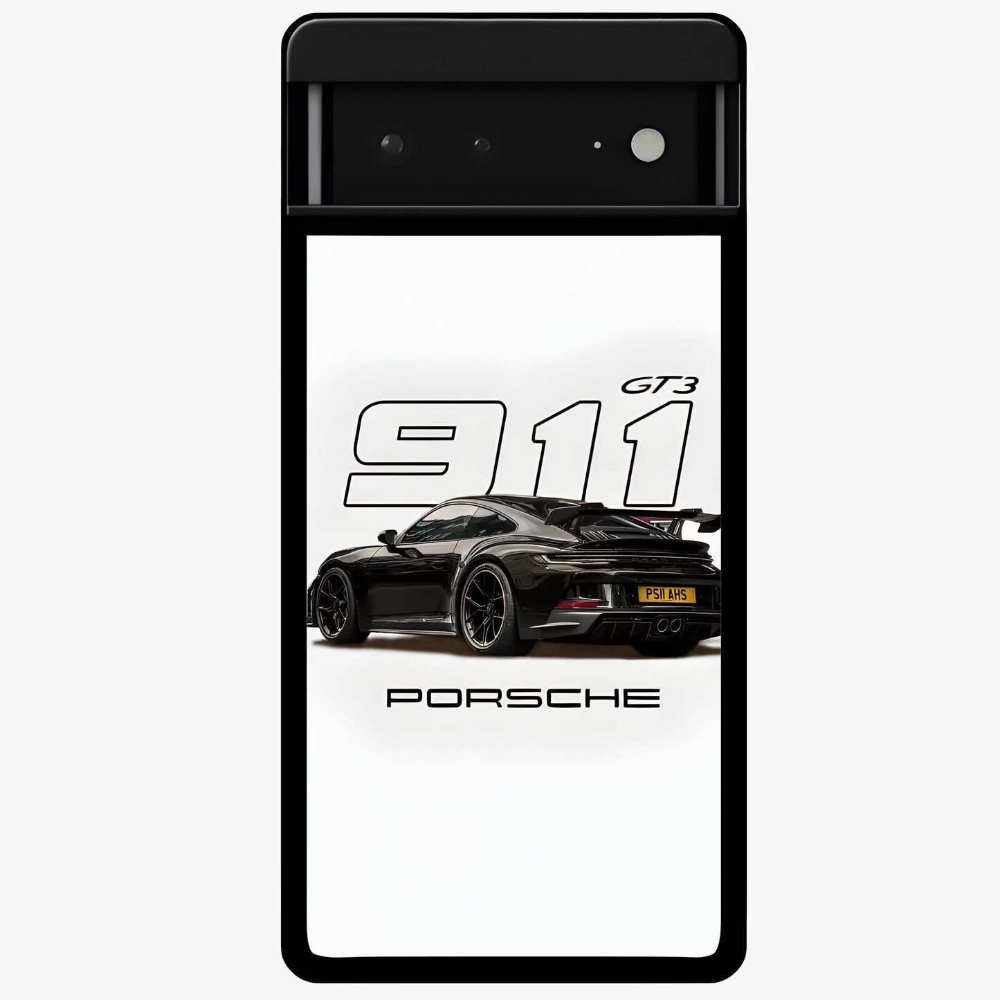 Turbo Legacy Icon Glass Case showing flat back view with iconic sports car inspired artwork and glossy glass finish.