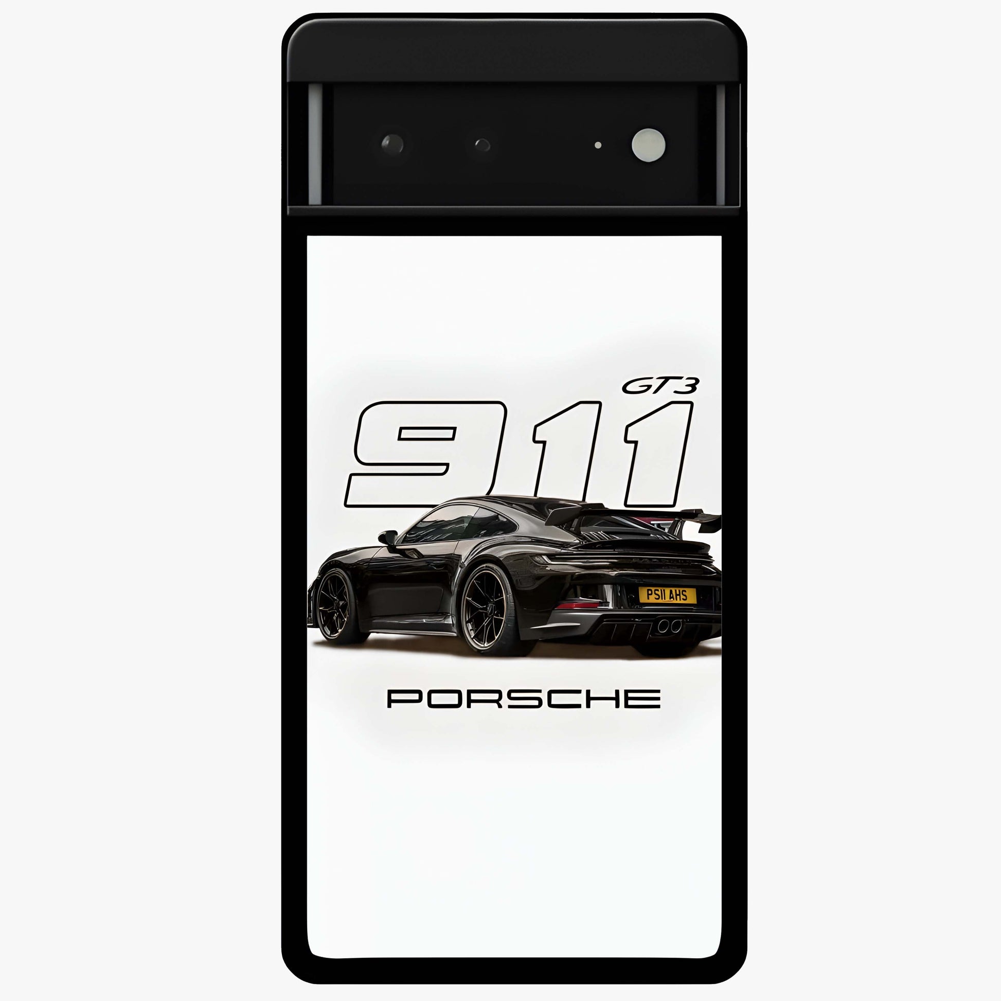 Turbo Legacy Icon Glass Case showing flat back view with iconic sports car inspired artwork and glossy glass finish.
