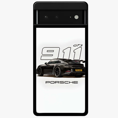 Turbo Legacy Icon Glass Case showing flat back view with iconic sports car inspired artwork and glossy glass finish.