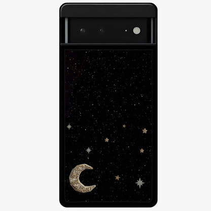 Twinkle Star With Half Moon Glass Case showing flat back view with star and half moon artwork and glossy glass finish.
