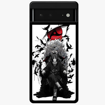 Uchiha Shadow Throne Glass Case showing flat back view with cosmic underwater themed artwork and glossy glass finish.