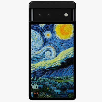 Van Gogh Art Glass Case showing flat back view with classic painterly artwork inspired by Van Gogh style and glossy glass finish.