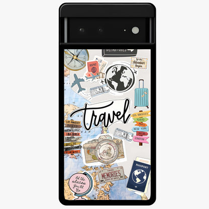 Wanderlust Journal Glass Case showing flat back view with travel inspired artwork and glossy glass finish.
