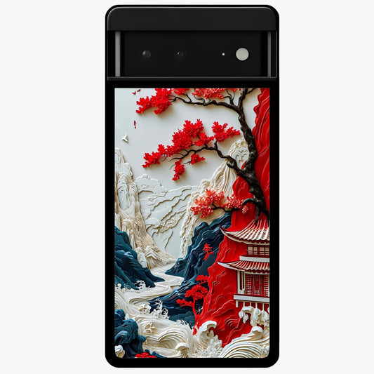 Whispers Of Sakura Waves Glass Case showing flat back view with cherry blossom wave artwork and glossy glass finish.