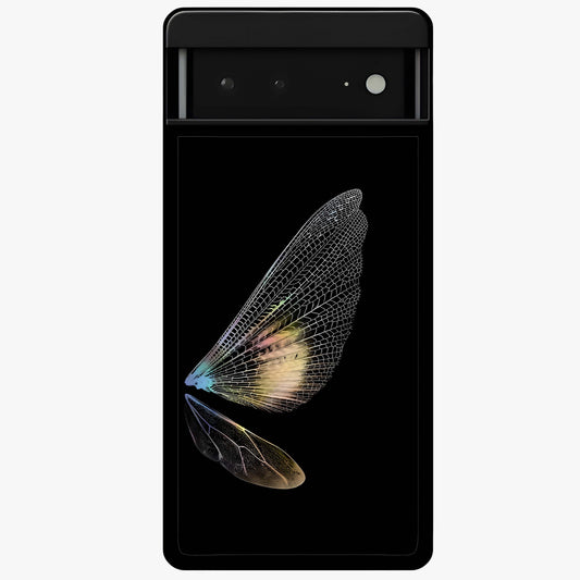 Whispers Of Wings Glass Case showing flat back view with graceful wing inspired artwork and glossy glass finish.