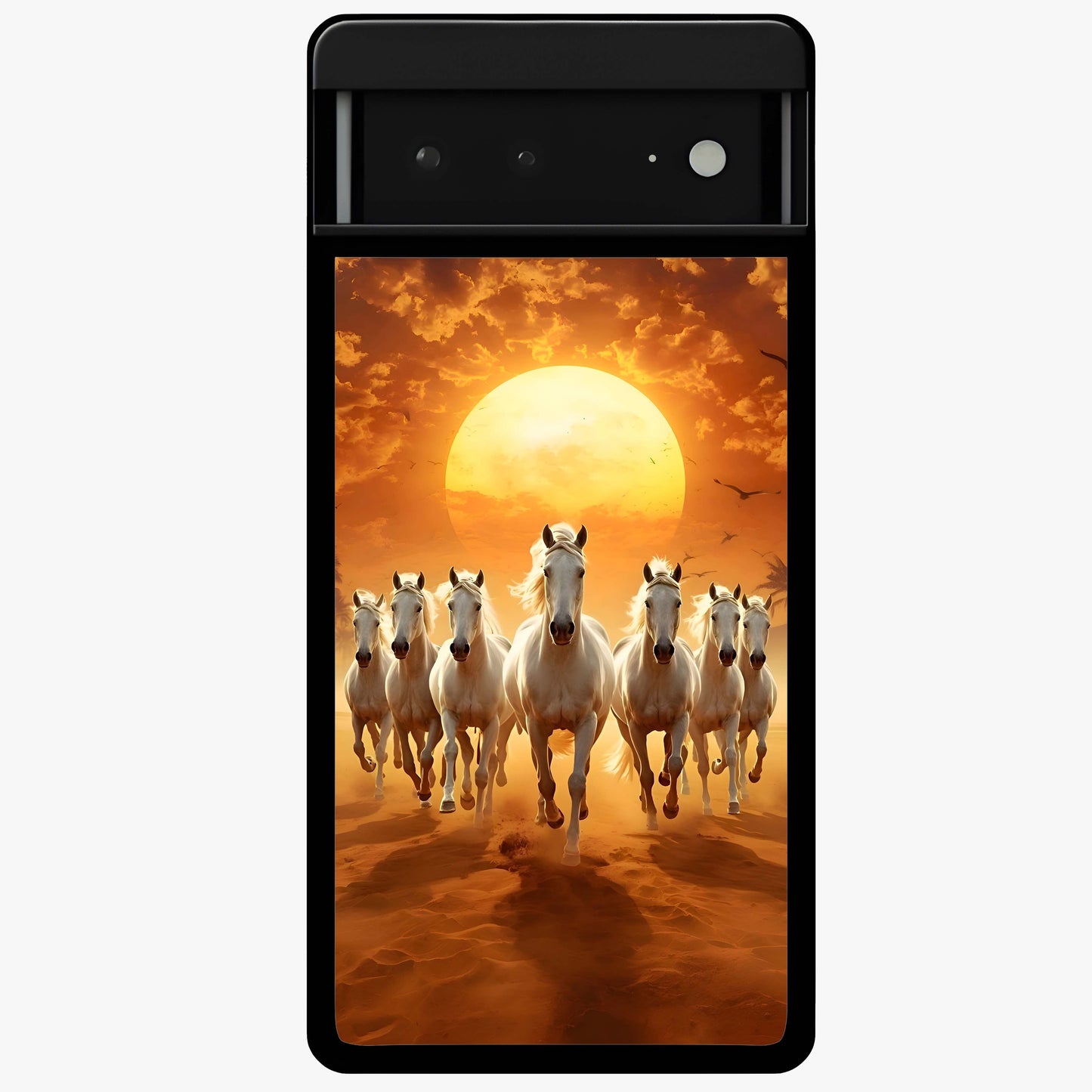 Wild Sunset Majesty Glass Case showing flat back view with majestic sunset landscape artwork and glossy glass finish.