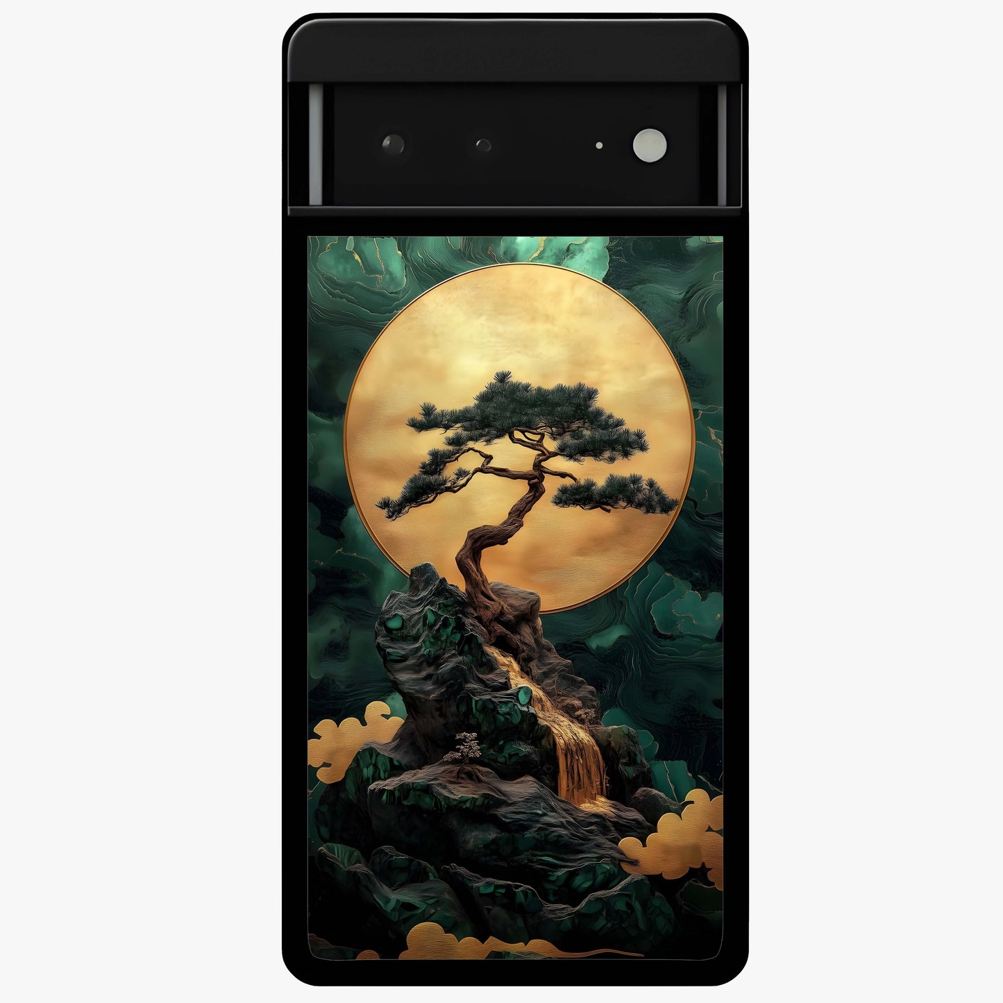 Zen Moon Rise Glass Case showing flat back view with calm moonrise artwork and glossy glass finish.