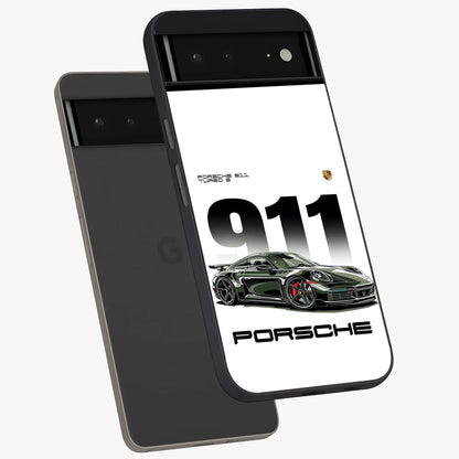 911 Turbo Dominance Glass Case displayed in premium angled mockup highlighting sporty car illustration and sleek glass surface.