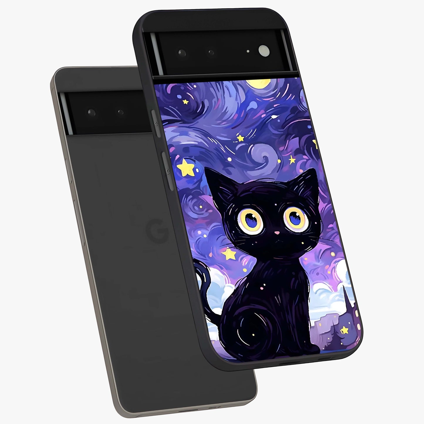 Abstract Cat Art Glass Case displayed in angled mockup highlighting modern abstract cat artwork and sleek glass surface.