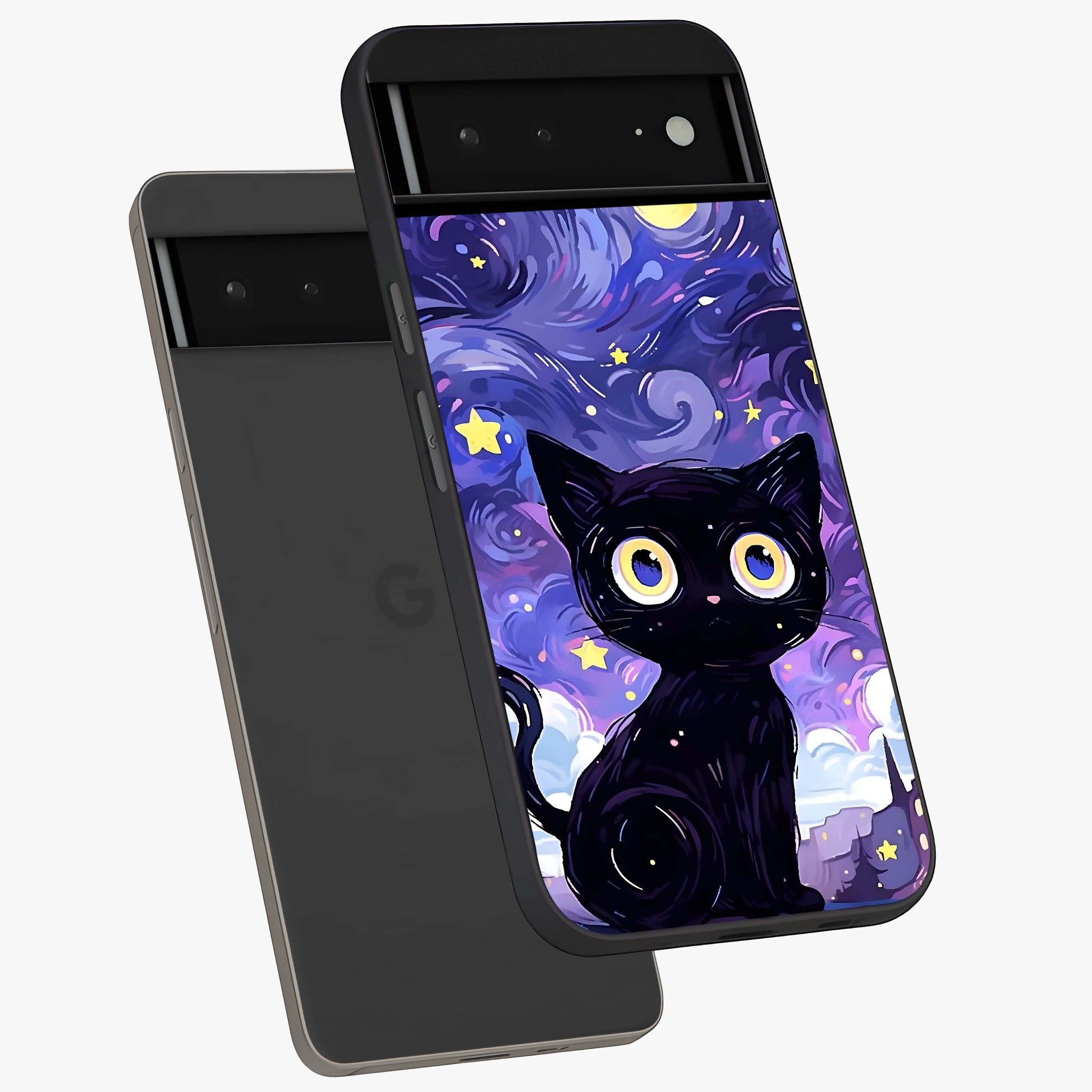 Abstract Cat Art Glass Case displayed in angled mockup highlighting modern abstract cat artwork and sleek glass surface.
