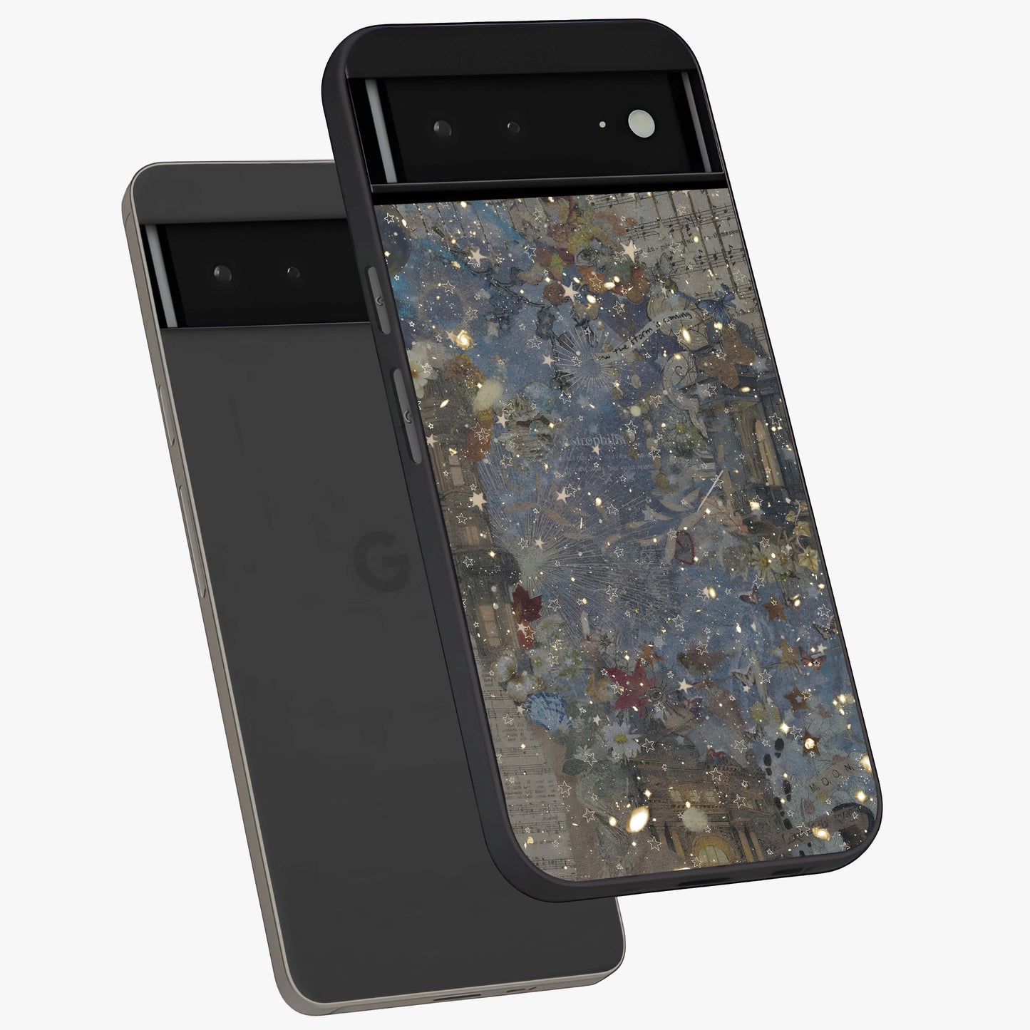 Aesthetic Astrolophia Glass Case displayed in angled mockup highlighting artistic aesthetic elements and smooth glass surface.